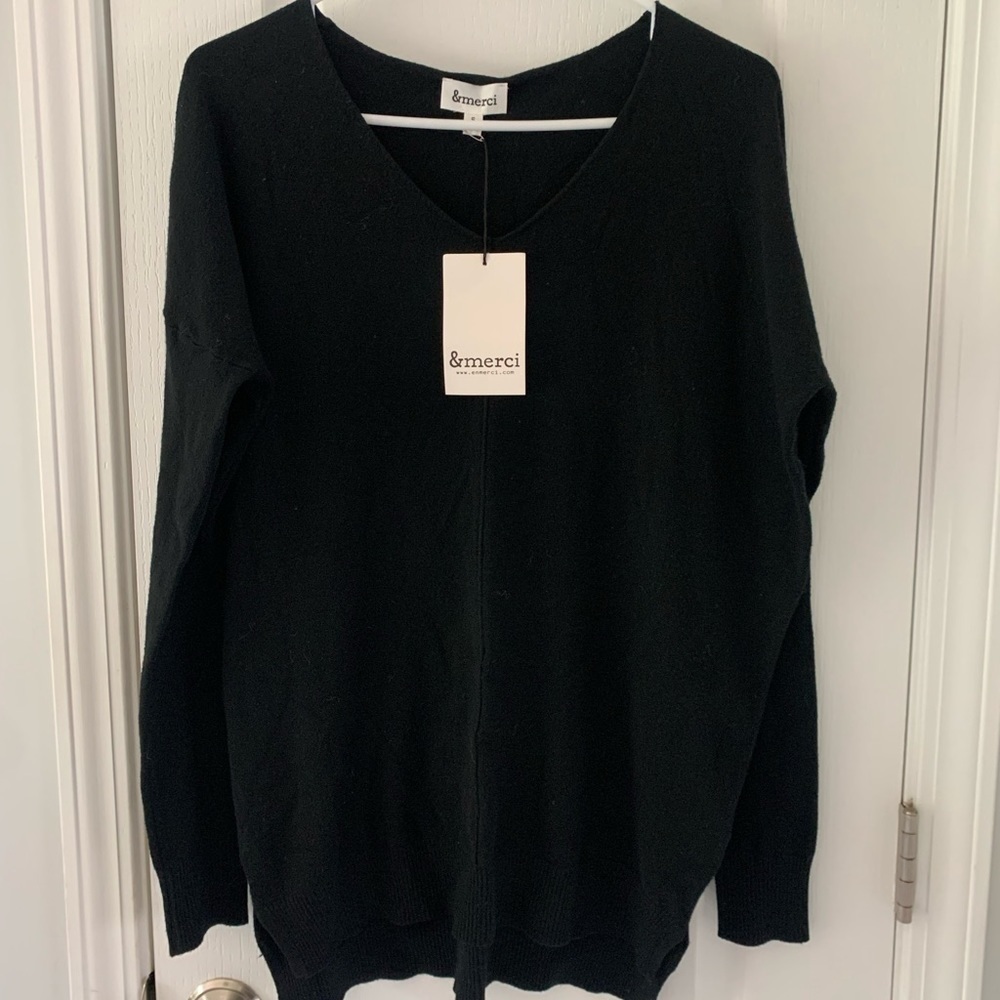 & Merci Black v neck pullover Sweater Dress S NWT casual oversized Lagenlook - Picture 3 of 10